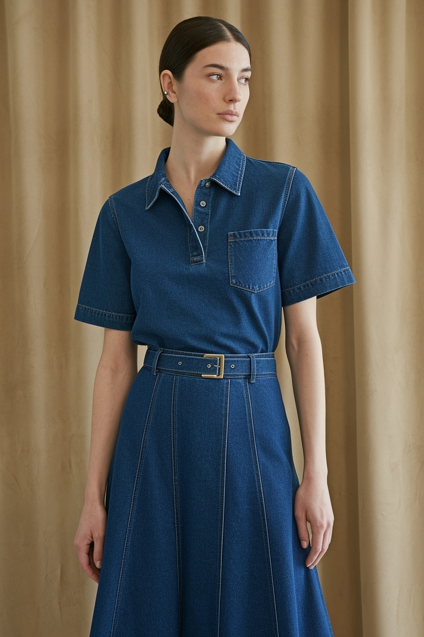 Denim Polo and Skirt Outfit for Women: Look Chic outfit idea