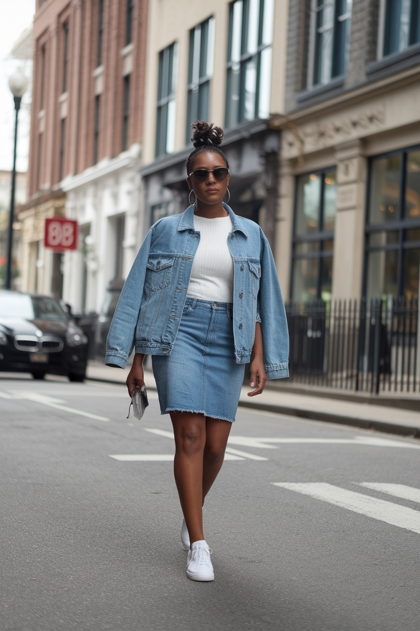 Denim Skirt and Jacket Outfit Black Women: Perfect Pairings outfit idea