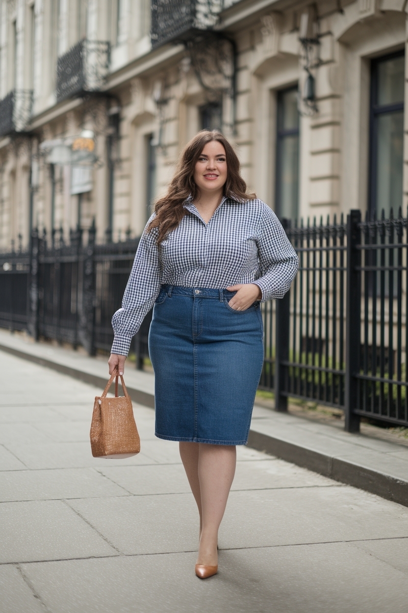 Denim Skirt Outfit Women Plus Size: Shape and Style outfit idea