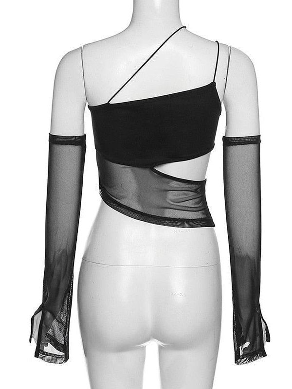 Detachable Sleeved Mesh Halter Top