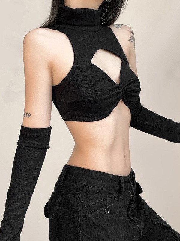 Detachable Sleeved Turtleneck Halter Top