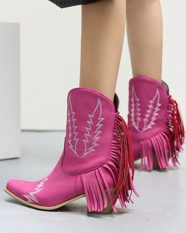 Disco Cowgirl Fringe Ankle Boots
