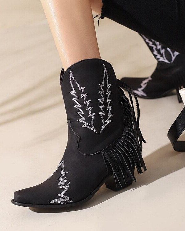 Disco Cowgirl Fringe Ankle Boots