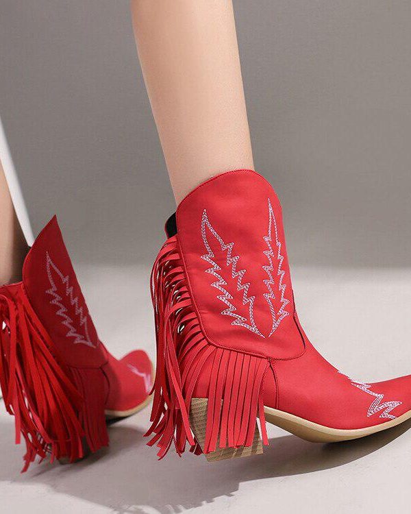 Disco Cowgirl Fringe Ankle Boots