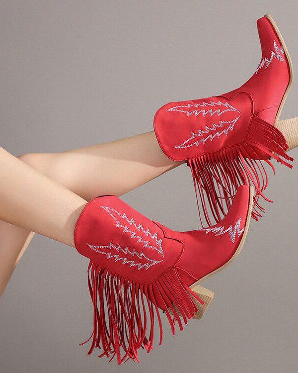 Disco Cowgirl Fringe Ankle Boots