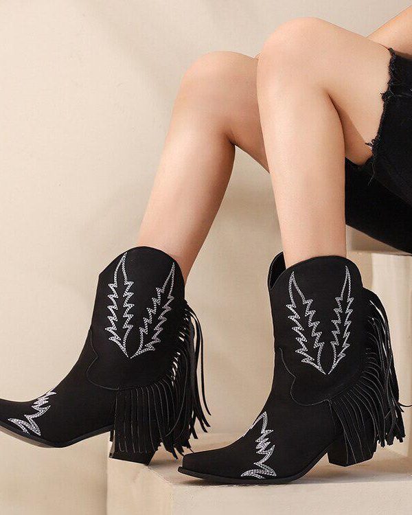 Disco Cowgirl Fringe Ankle Boots