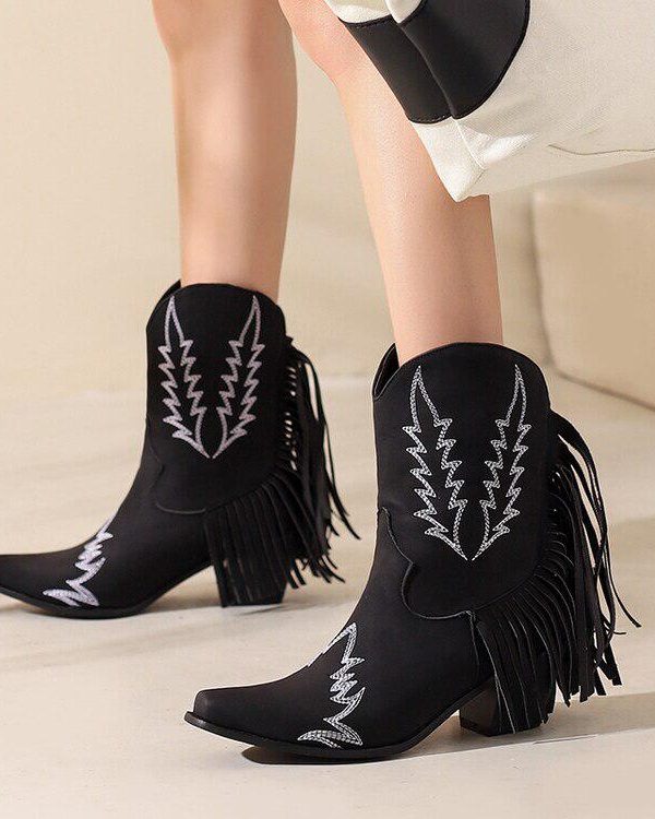 Disco Cowgirl Fringe Ankle Boots