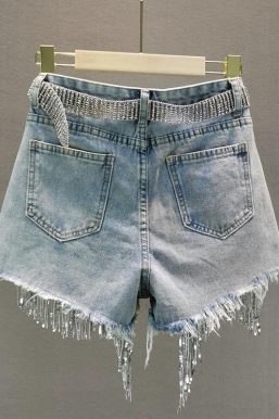 Disco Cowgirl Rhinestone Fringe Denim Shorts