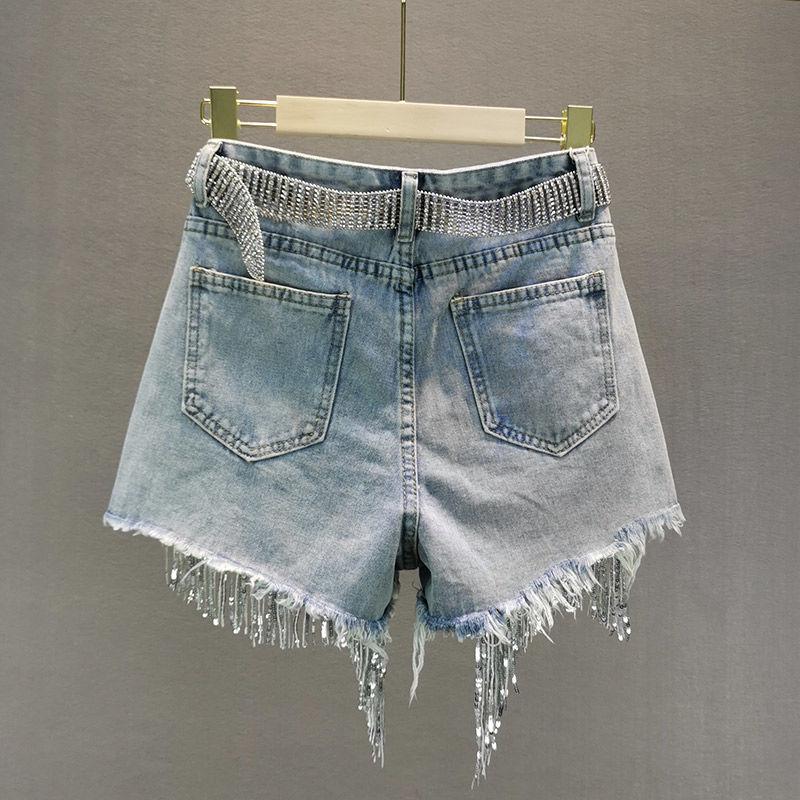 Disco Cowgirl Rhinestone Fringe Denim Shorts Disco Cowgirl Rhinestone Fringe Denim Shorts