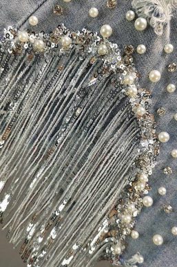 Disco Cowgirl Rhinestone Fringe Denim Shorts