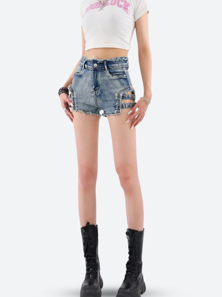 Distressed Cut Out Denim Shorts Distressed Cut Out Denim Shorts