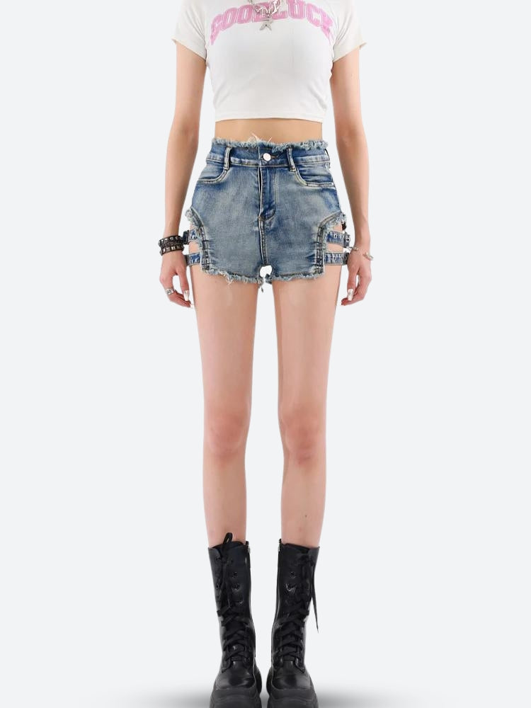 Distressed Cut Out Denim Shorts Distressed Cut Out Denim Shorts