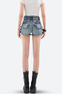 Distressed Cut Out Denim Shorts