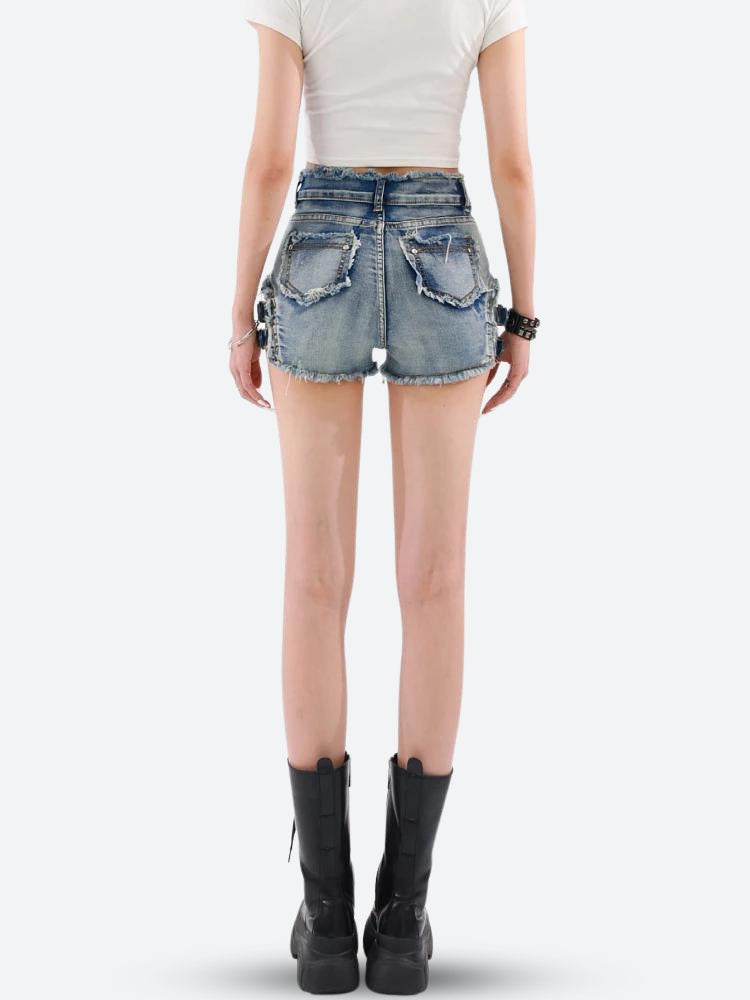 Distressed Cut Out Denim Shorts Distressed Cut Out Denim Shorts