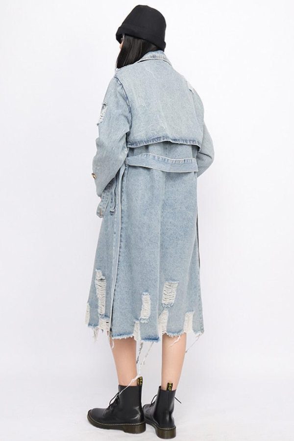 Distressed Denim Trench Coat
