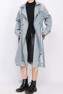 Distressed Denim Trench Coat