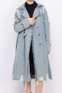 Distressed Denim Trench Coat