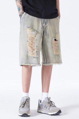 Distressed Light Wash Denim Shorts