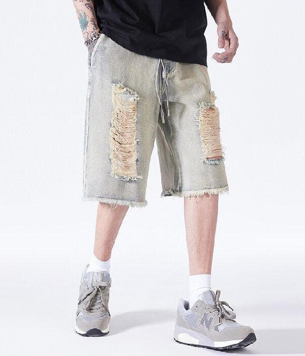 Distressed Light Wash Denim Shorts