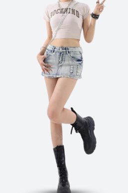Distressed Low Rise Mini Skirt