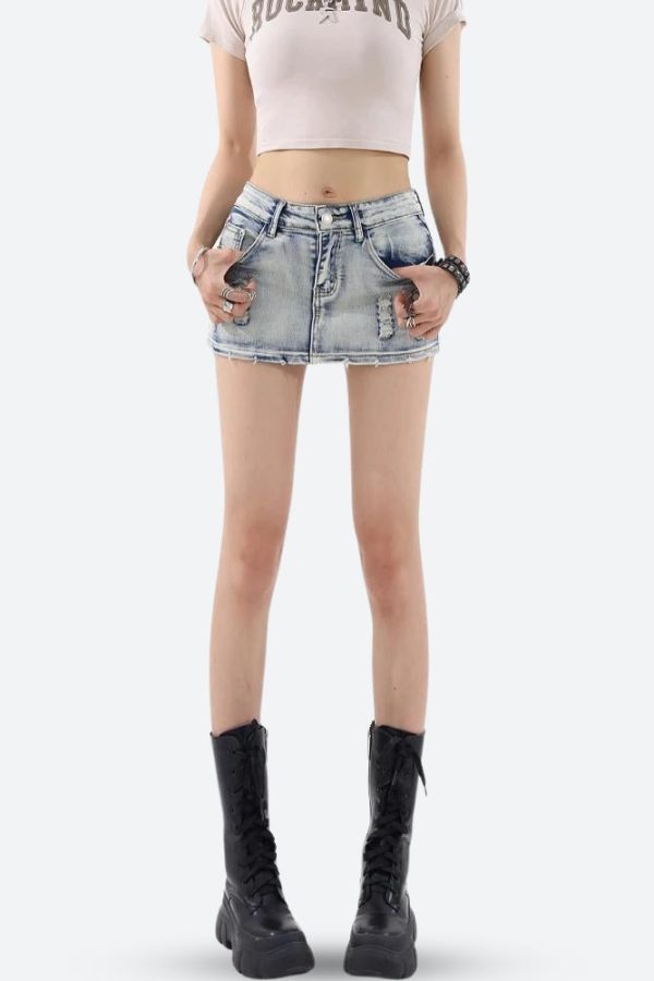Distressed Low Rise Mini Skirt