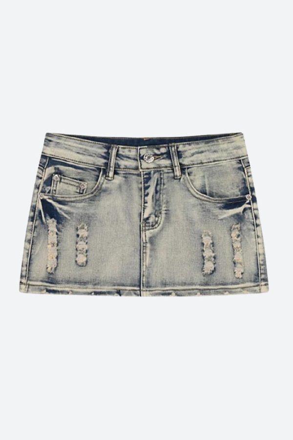 Distressed Low Rise Mini Skirt