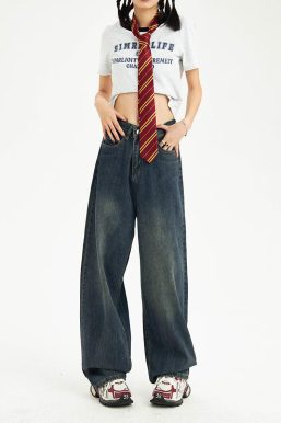 Distressed Pockets Wide Leg Baggy Jeans