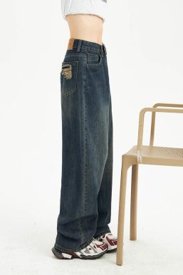 Distressed Pockets Wide Leg Baggy Jeans