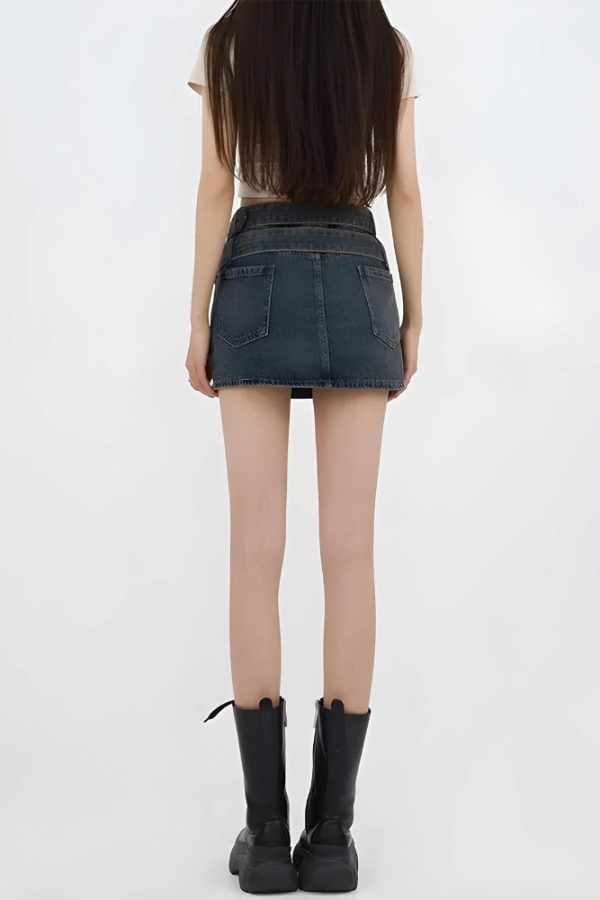 Double Belted Denim Mini Skort