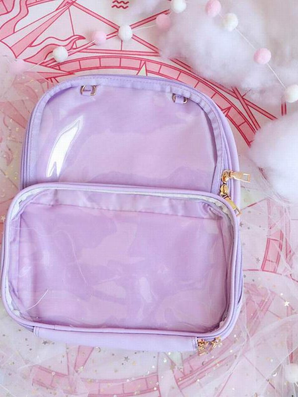 Double Window Candy PU Leather Backpack