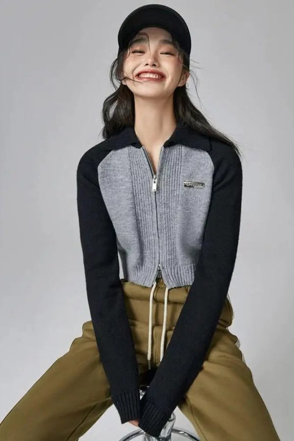 Double Zip-Up Crop Cardigan