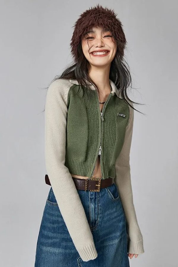 Double Zip-Up Crop Cardigan