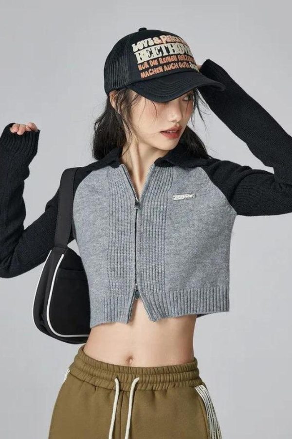 Double Zip-Up Crop Cardigan