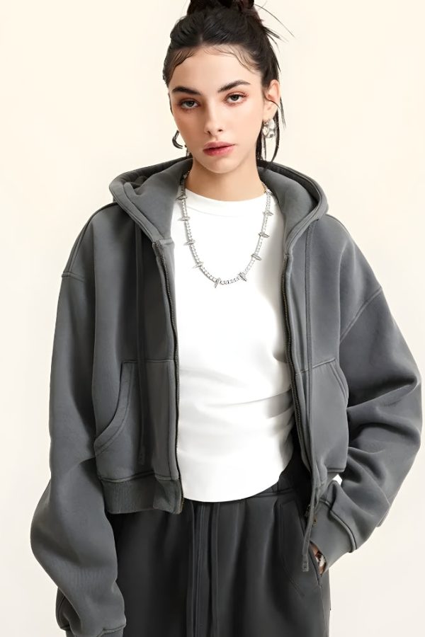 Double Zip-Up Cropped Hoodie