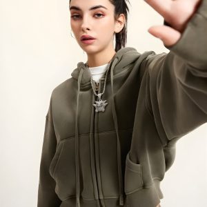 Double Zip-Up Cropped Hoodie