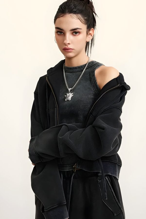 Double Zip-Up Cropped Hoodie