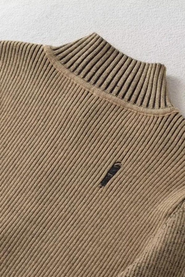 Double Zip-Up Distressed Corduroy Cardigan