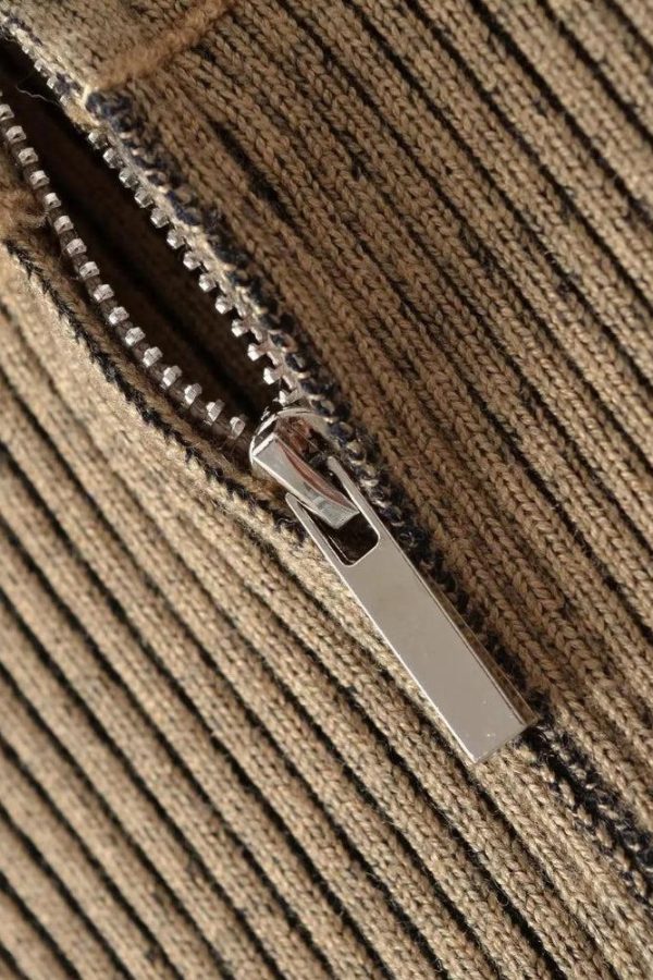 Double Zip-Up Distressed Corduroy Cardigan