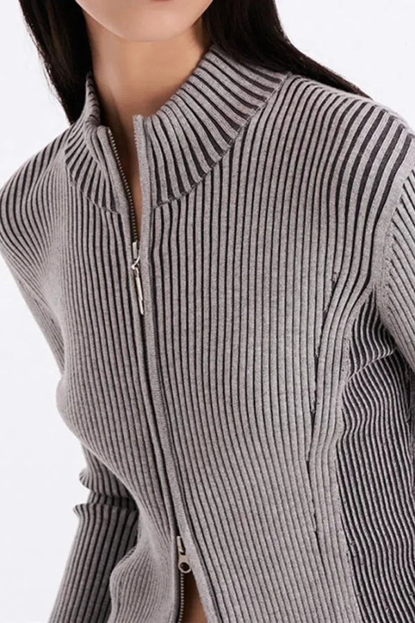 Double Zip-Up Distressed Corduroy Cardigan