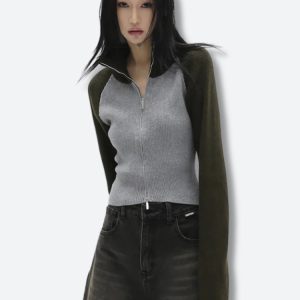 Double Zip-Up Ribbed Cardigan