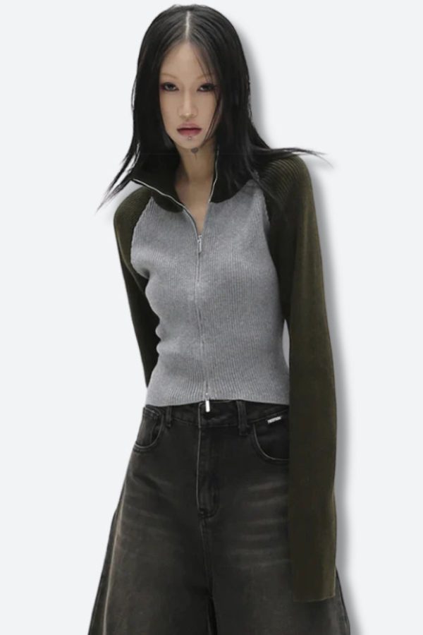 Double Zip-Up Ribbed Cardigan