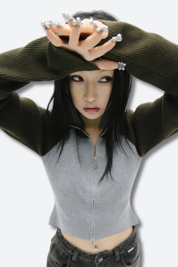 Double Zip-Up Ribbed Cardigan