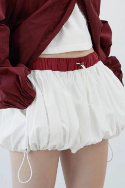 Drawstring Bubble Mini Skirt