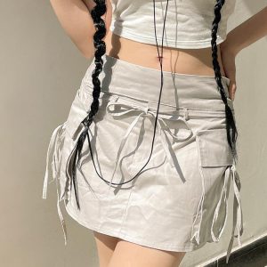 Drawstring Cargo Mini Skirt