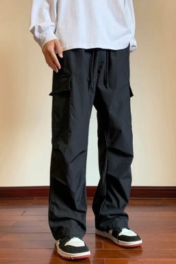Drawstring Cargo Parachute Pants