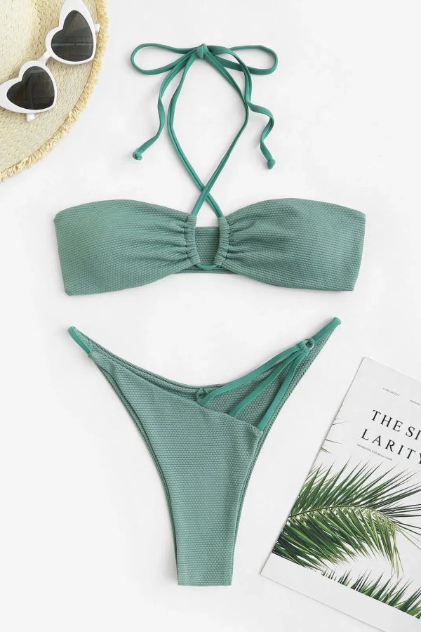 Drawstring Halter Tie Bikini Set