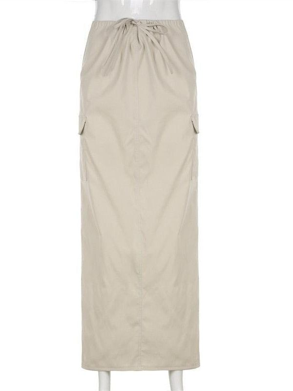 Drawstring Parachute Maxi Skirt