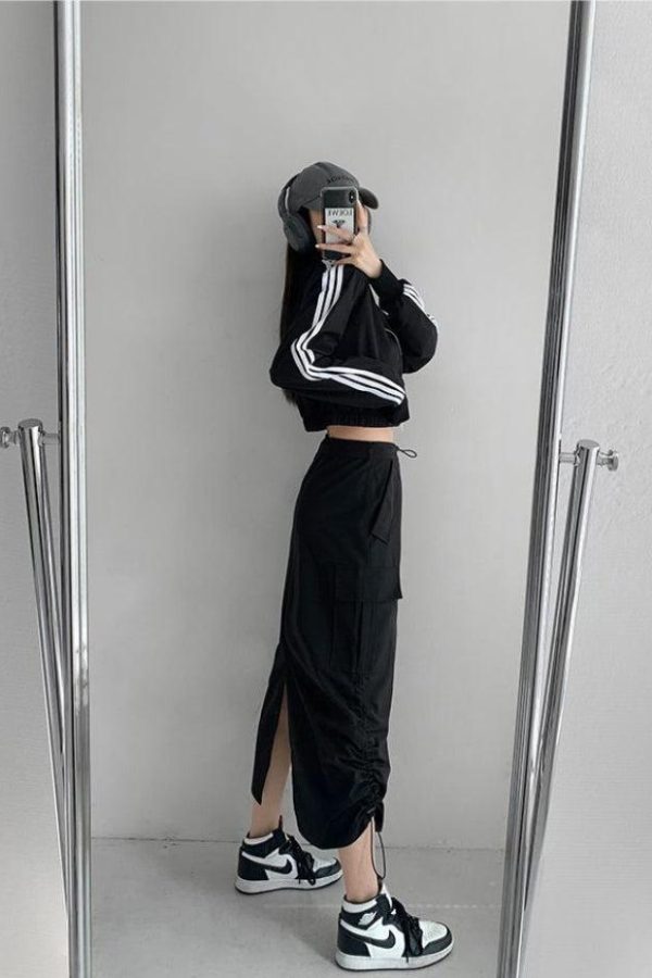 Drawstring Parachute Midi Skirt