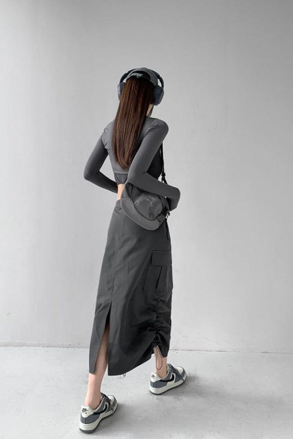 Drawstring Parachute Midi Skirt