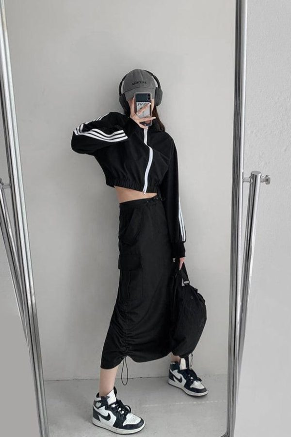 Drawstring Parachute Midi Skirt